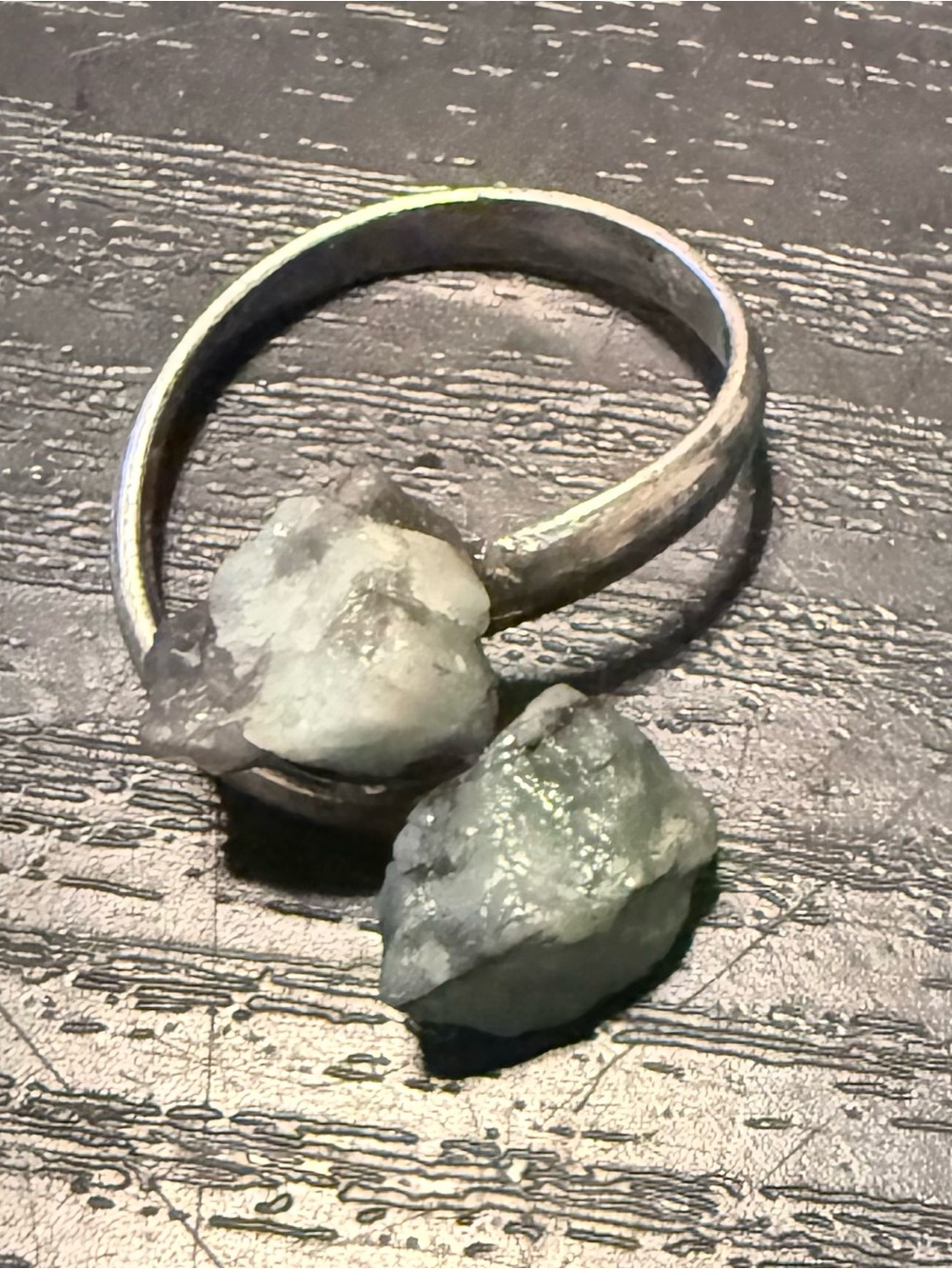 Silver Raw Green Crystal Open Ring